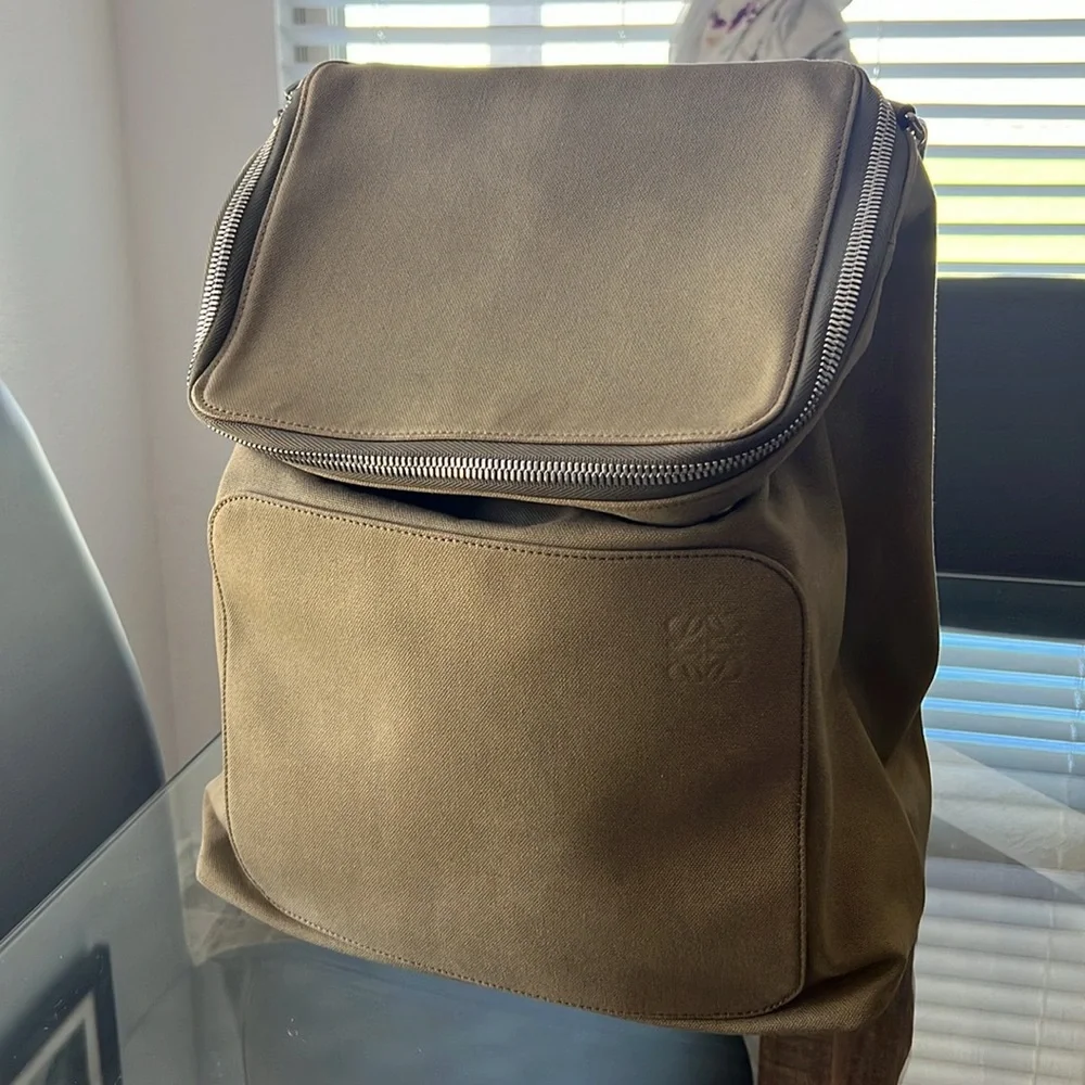 LOEWE Calfskin Small Goya Backpack, Olive Green